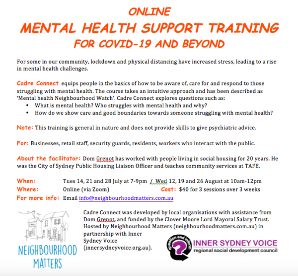 Online Mental Health Support & Training – Surry Hills Neighborhood Centre